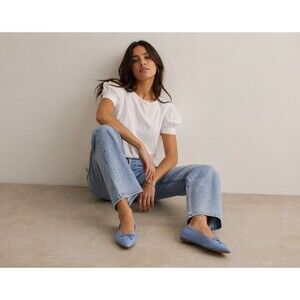 Women's Leather Pointed Toe Ballet Flats Blue Size 5.5M